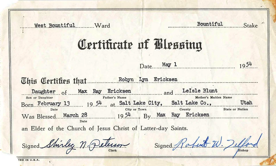 RLB Certificate of Baby Blessing
