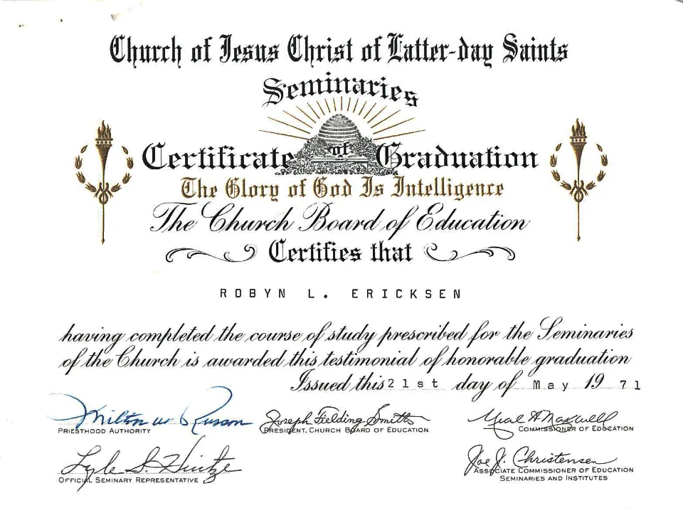RLB Seminary Graduation Certificate 1971