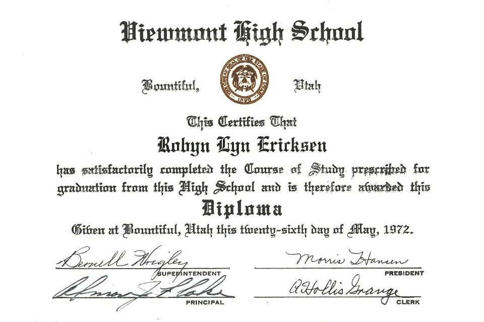 RLB Viewmont Diploma May 1972